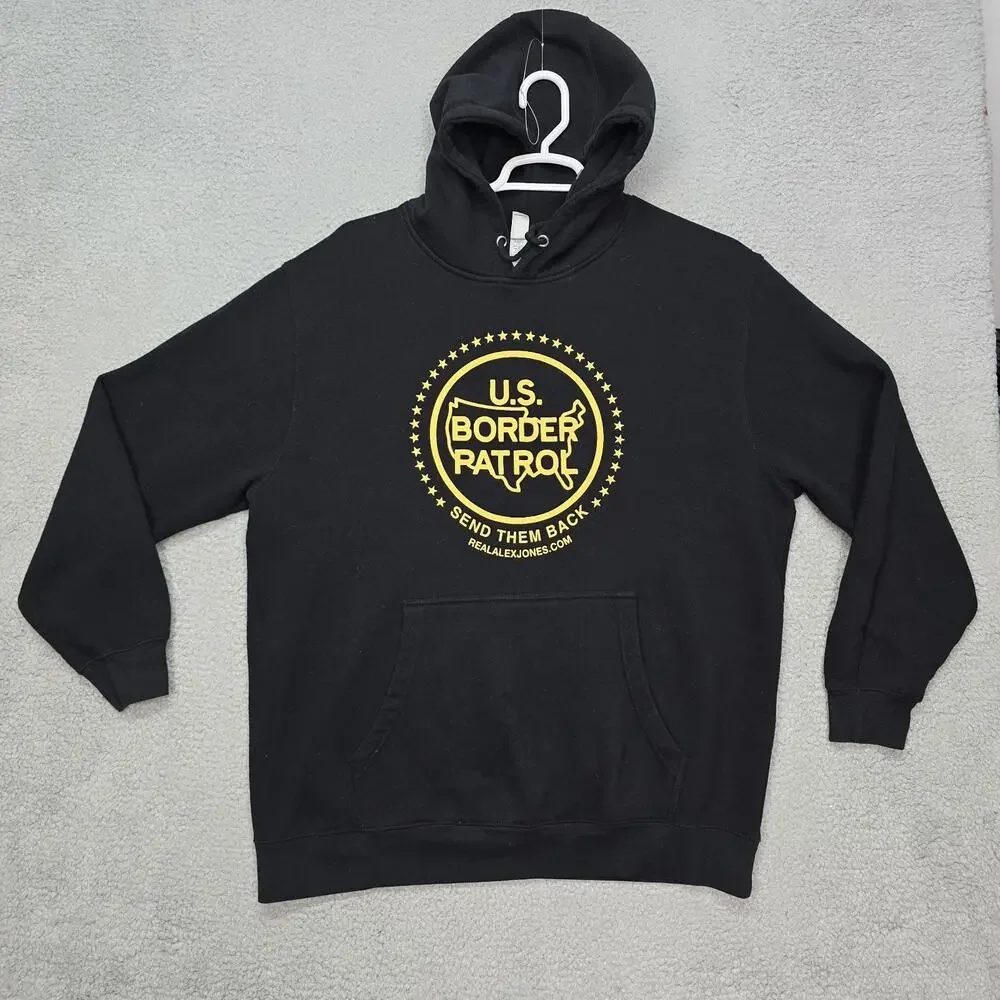 Alex Jones RealAlexJones US Border Patrol Info Wars Hoodie XL Rare Graphic Limit